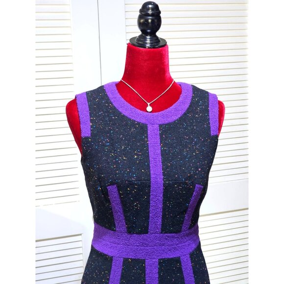 Milly Women's Black Purple Wool Blend Trim Tweed Shift Dress Size 2 2573 - Picture 2 of 10